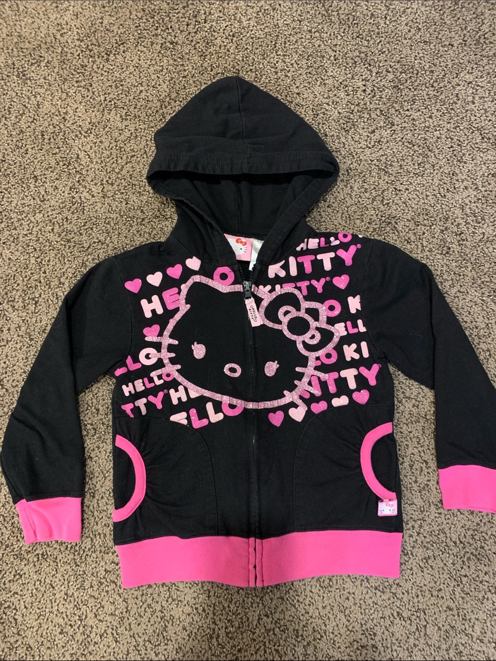 Hello Kitty Girls Zip-Up Hoodie with Glitter